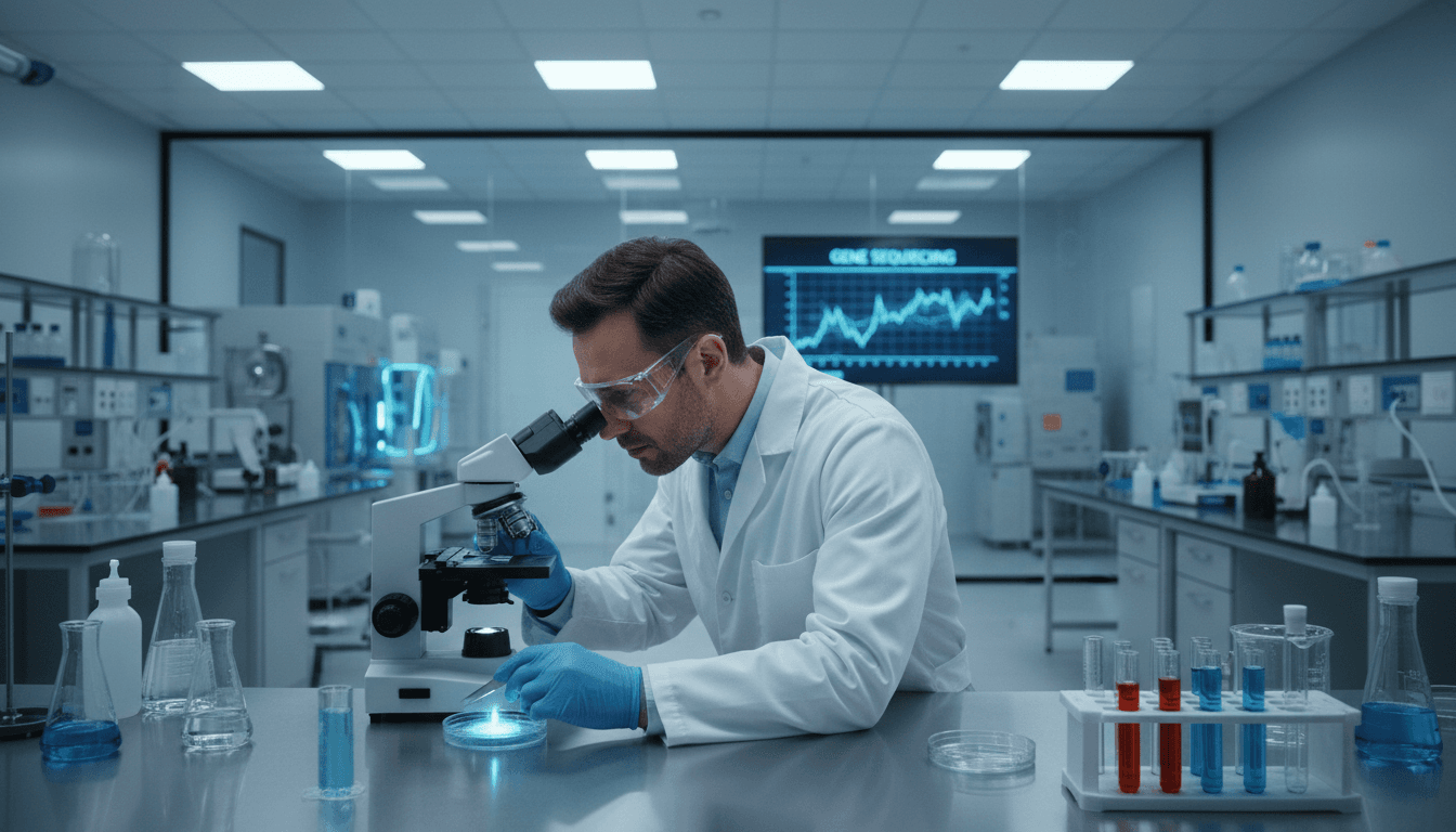 Professional in a pharmaceutical laboratory examining a sample