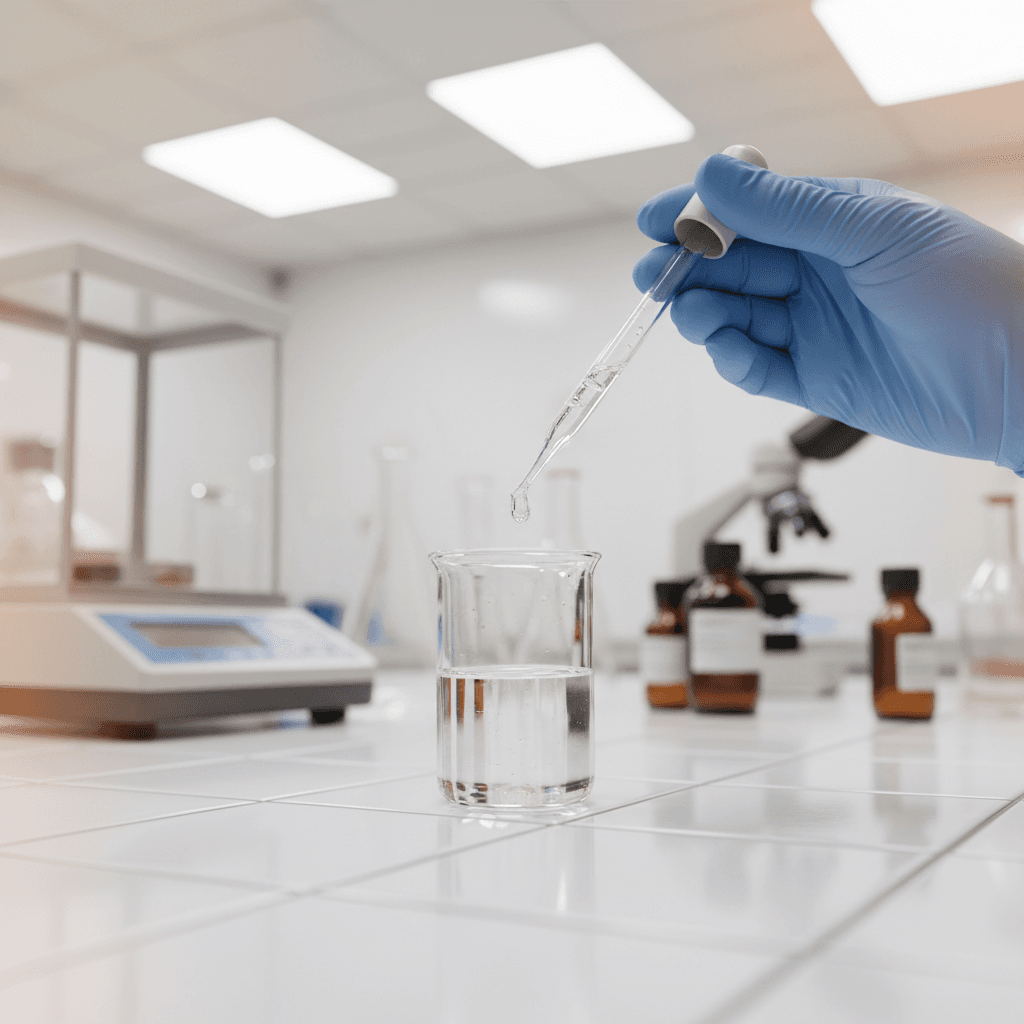 Professional pharmaceutical scientist examining topical formulation samples in modern laboratory