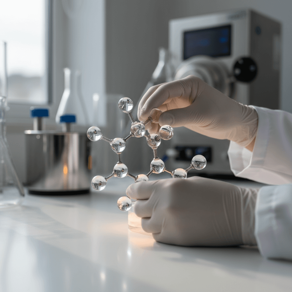 Pharmaceutical scientist examining samples in a modern laboratory