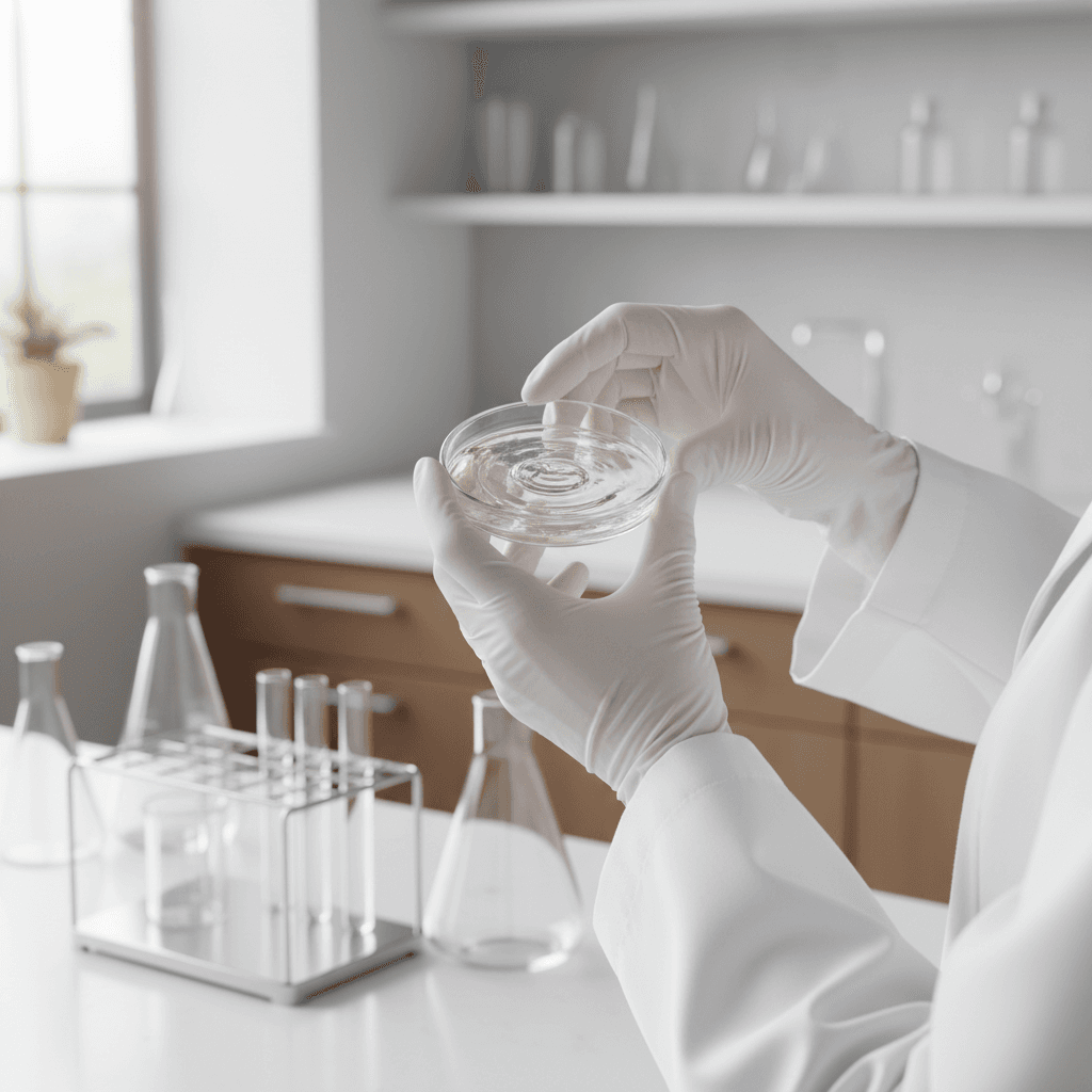Scientist examining a topical cream sample in a modern pharmaceutical laboratory